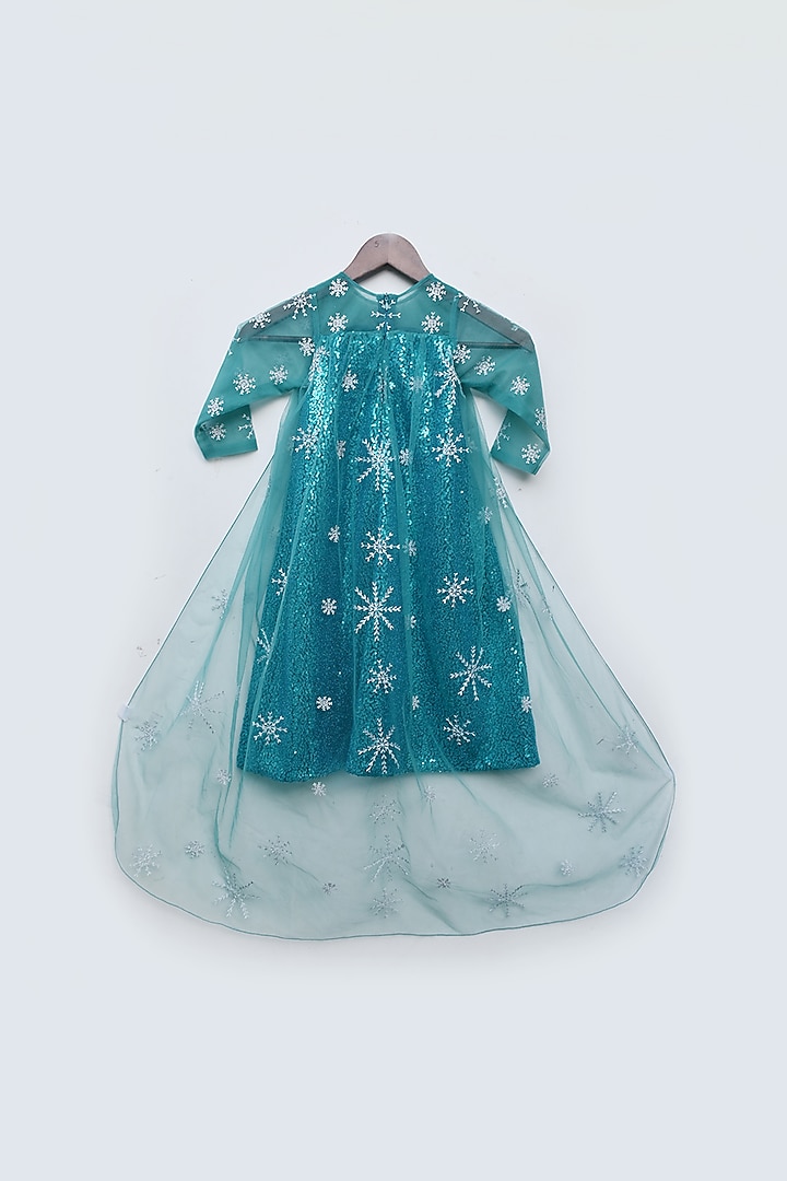Blue Net Embroidered Dress For Girls by Fayon Kids at Pernia's Pop Up Shop
