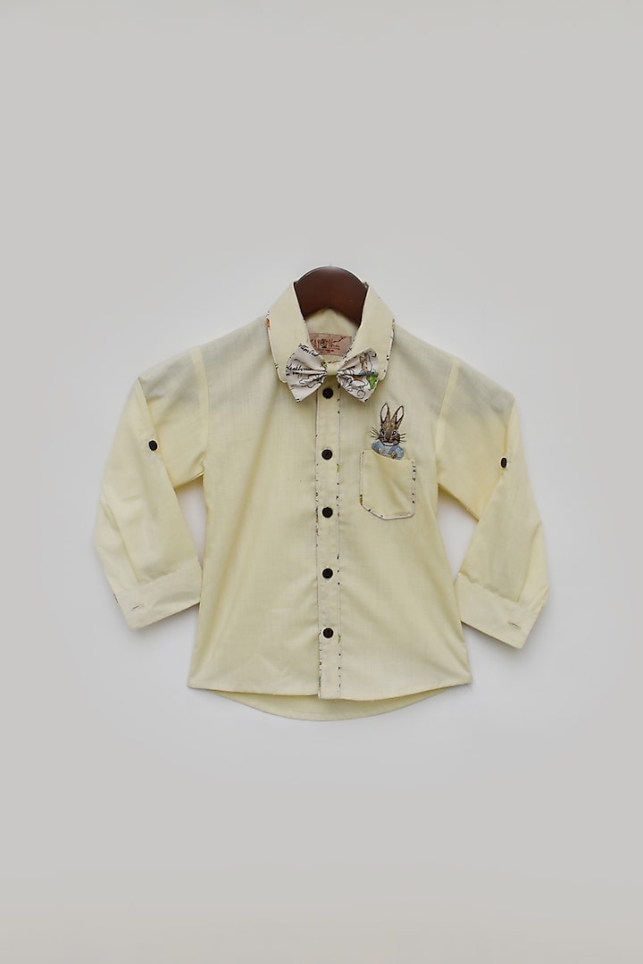 Lemon Yellow Cotton Embroidered Shirt For Boys by Fayon Kids