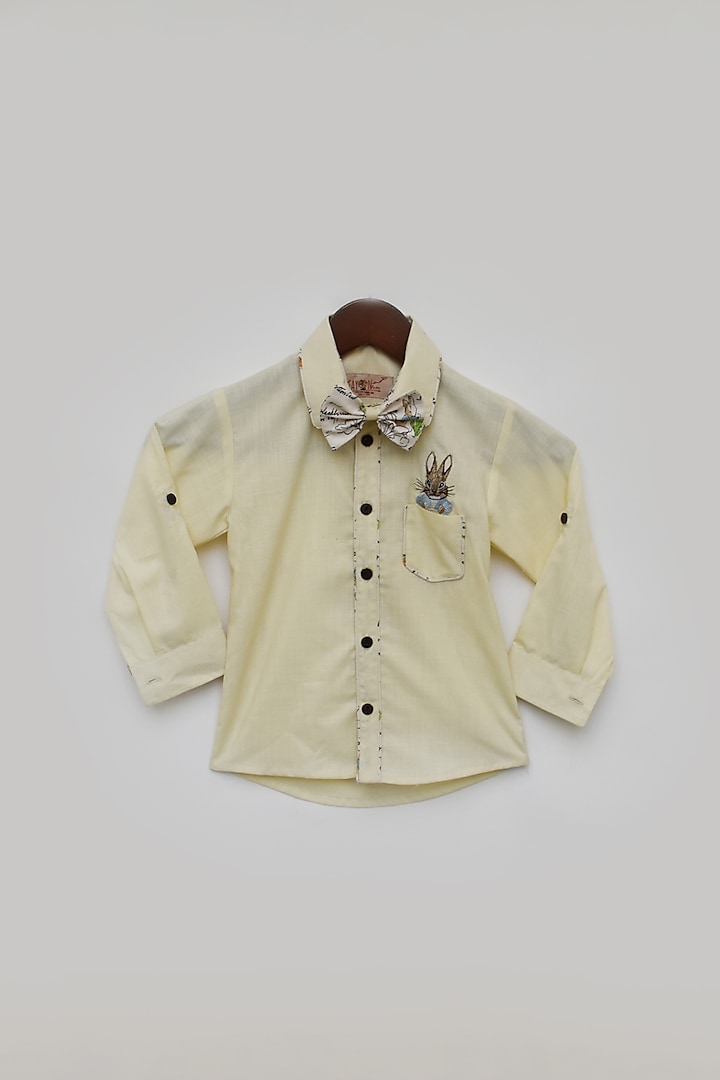 Lemon Yellow Cotton Embroidered Shirt For Boys by Fayon Kids at Pernia's Pop Up Shop