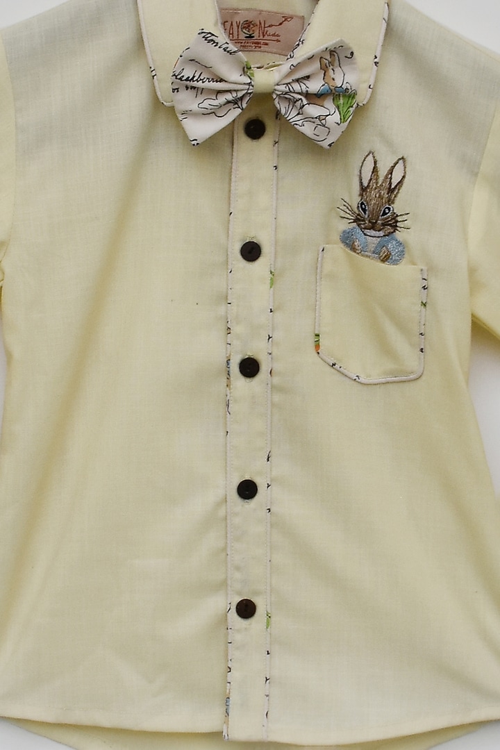Lemon Yellow Cotton Embroidered Shirt For Boys by Fayon Kids at Pernia's Pop Up Shop