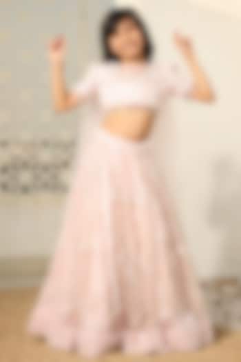 Peach Net Cutdana Work Lehenga Set For Girls by Fayon Kids at Pernia's Pop Up Shop