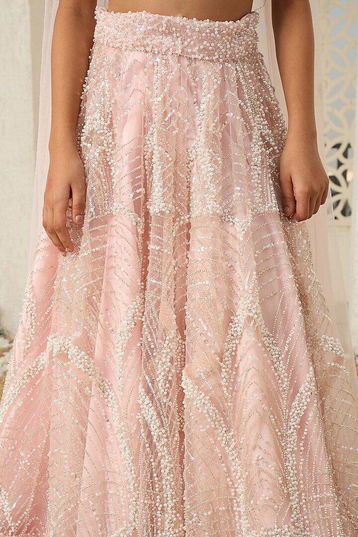 Peach Net Cutdana Work Lehenga Set For Girls by Fayon Kids at Pernia's Pop Up Shop