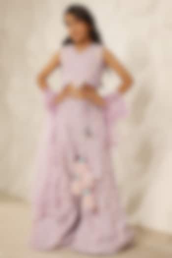 Lilac Georgette Embroidered Palazzo Pant Set For Girls by Fayon Kids at Pernia's Pop Up Shop