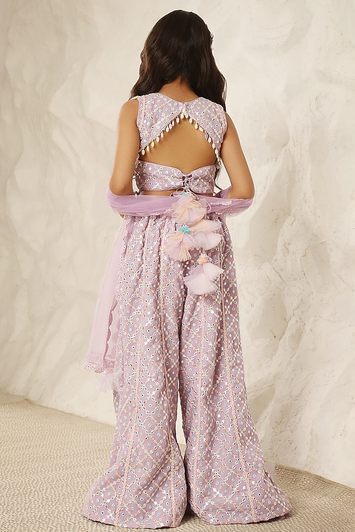 Lilac Georgette Embroidered Palazzo Pant Set For Girls by Fayon Kids at Pernia's Pop Up Shop