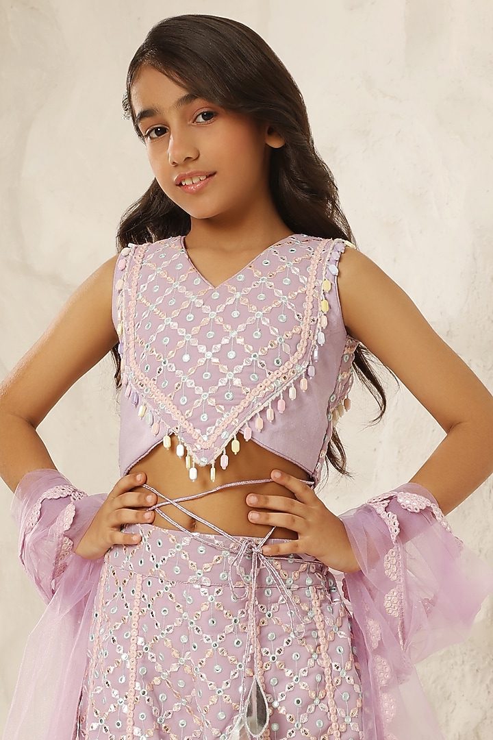 Lilac Georgette Embroidered Palazzo Pant Set For Girls by Fayon Kids at Pernia's Pop Up Shop