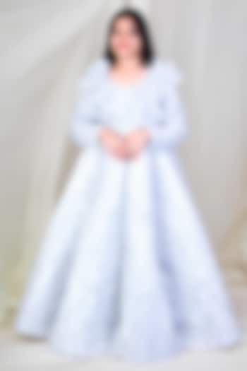 Grey Net Embroidered Gown For Girls by Fayon Kids at Pernia's Pop Up Shop