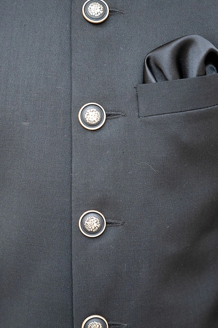 Black Suiting Sherwani Set For Boys by Fayon Kids at Pernia's Pop Up Shop