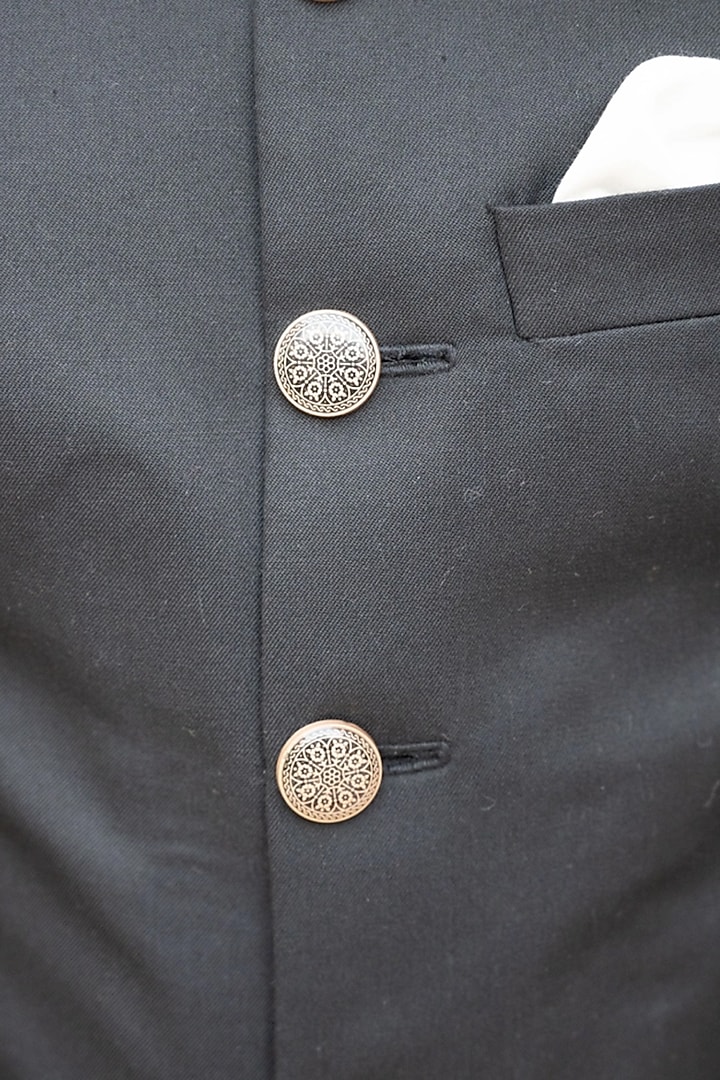 Black Suiting Sherwani Set For Boys by Fayon Kids at Pernia's Pop Up Shop