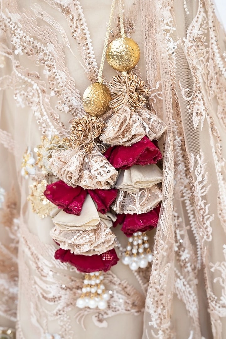 Golden Net Sequins Embroidered Lehenga Set For Girls by Fayon Kids at Pernia's Pop Up Shop