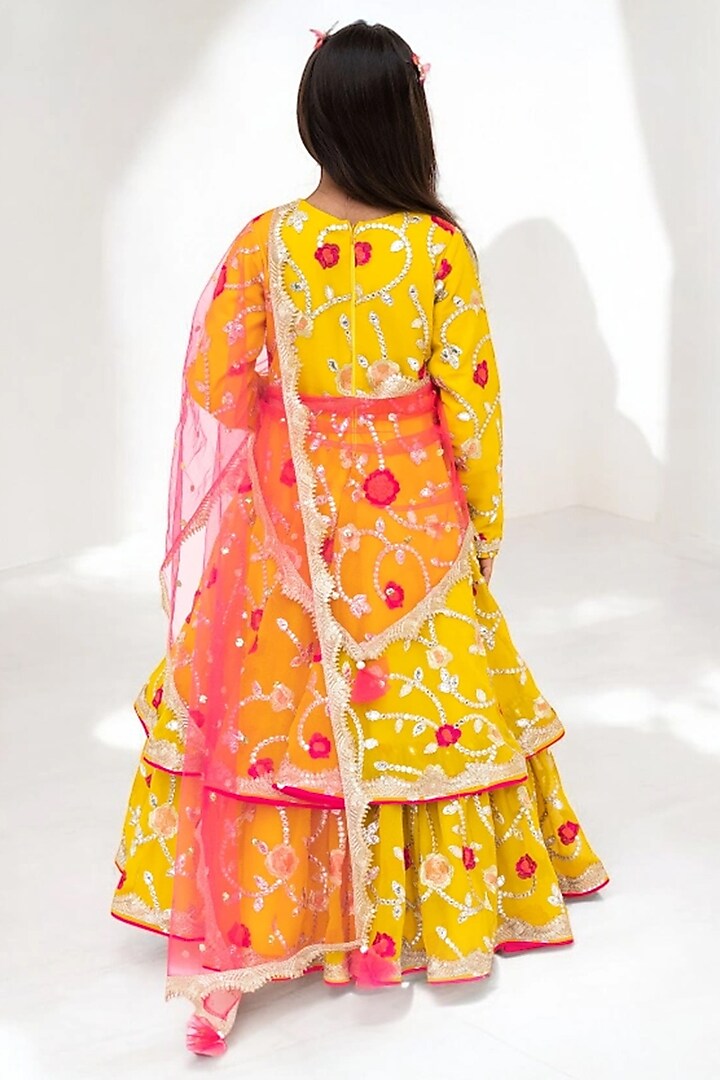 Yellow Georgette Gota Embroidered Anarkali Set For Girls by Fayon Kids at Pernia's Pop Up Shop