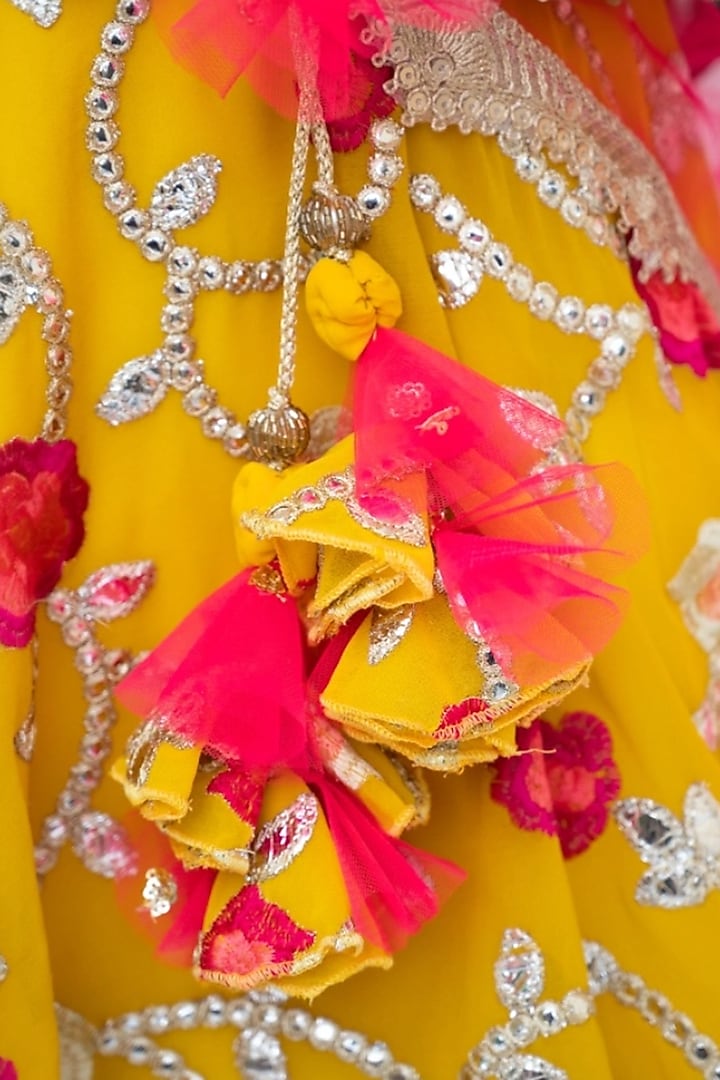 Yellow Georgette Gota Embroidered Anarkali Set For Girls by Fayon Kids at Pernia's Pop Up Shop