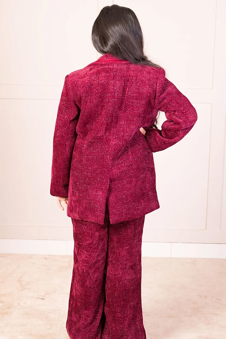 Maroon Corduroy Jacket Set For Girls by Fayon Kids at Pernia's Pop Up Shop