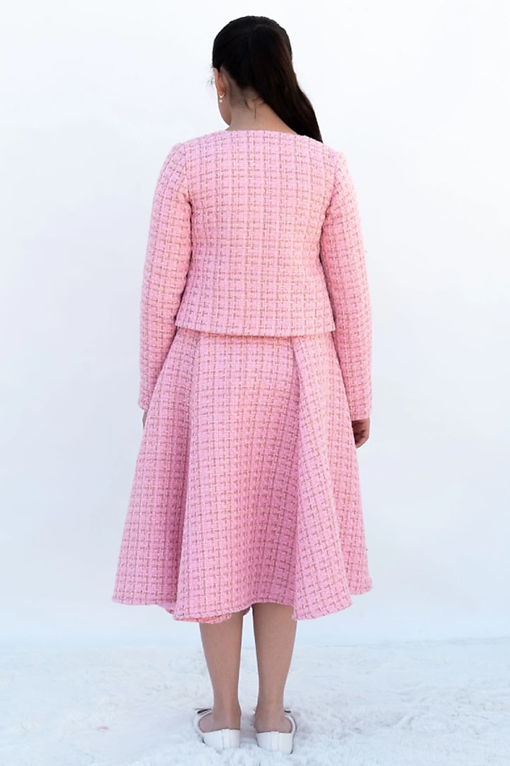 Pink Tweed Jacket Set For Girls by Fayon Kids at Pernia's Pop Up Shop