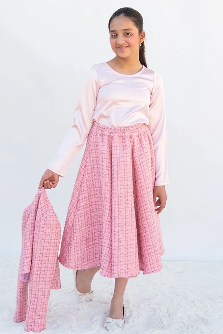 Pink Tweed Jacket Set For Girls by Fayon Kids at Pernia's Pop Up Shop