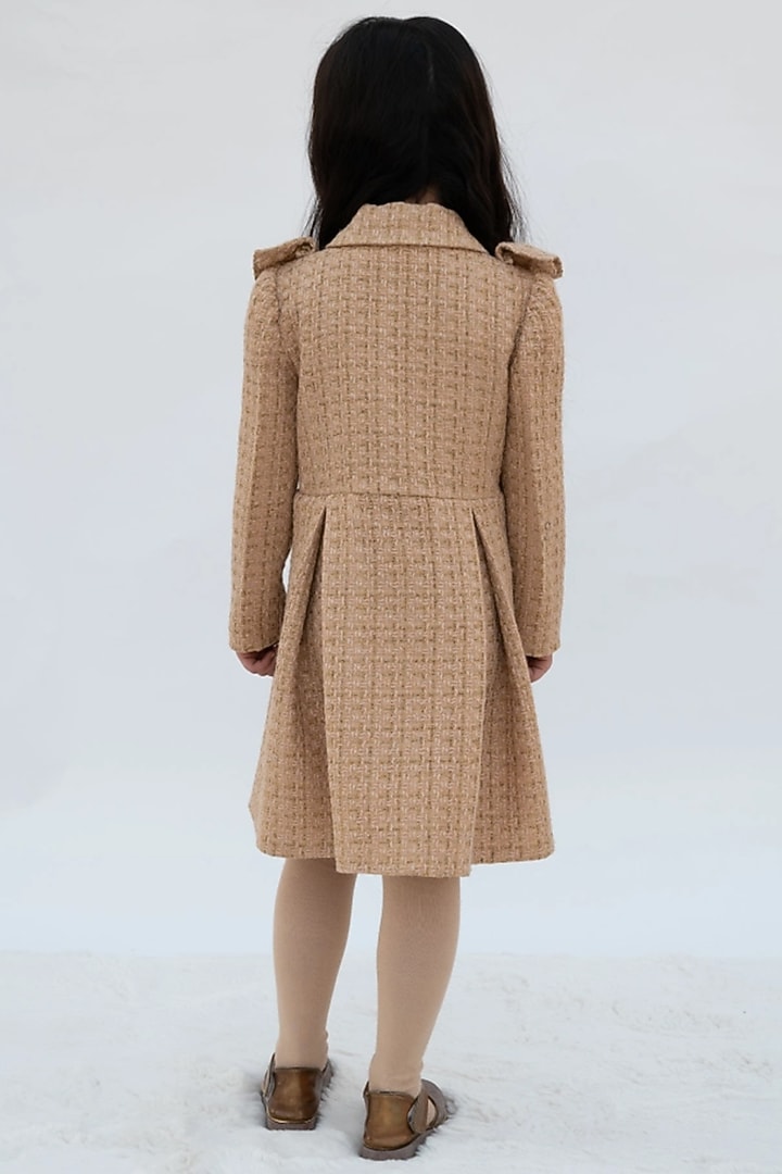 Beige Tweed Dress For Girls by Fayon Kids at Pernia's Pop Up Shop