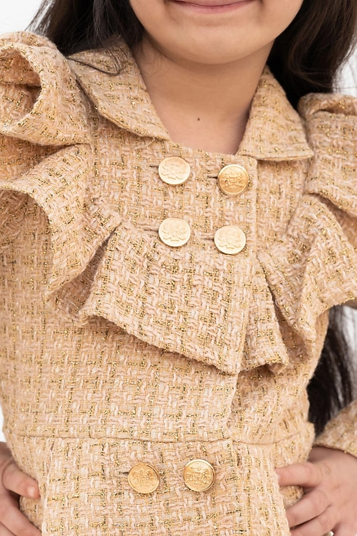 Beige Tweed Dress For Girls by Fayon Kids at Pernia's Pop Up Shop