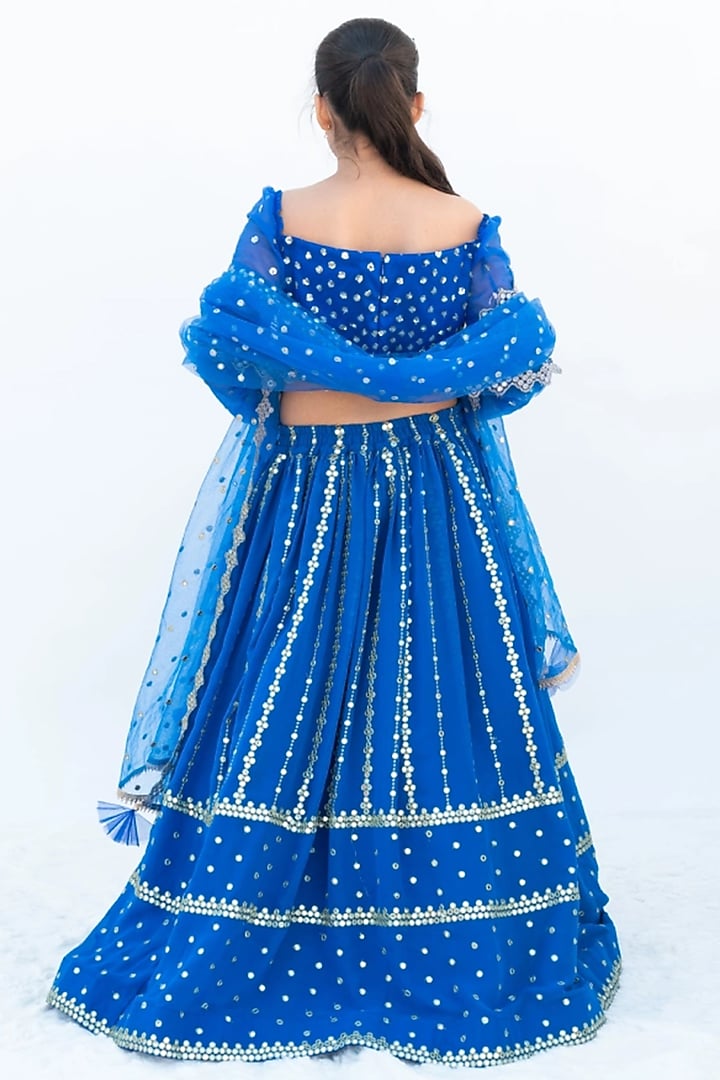 Blue Georgette Embroidered Lehenga Set For Girls by Fayon Kids at Pernia's Pop Up Shop