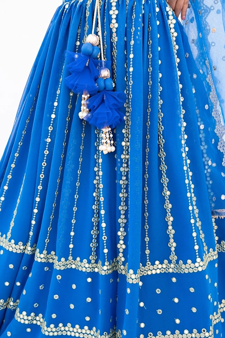 Blue Georgette Embroidered Lehenga Set For Girls by Fayon Kids at Pernia's Pop Up Shop