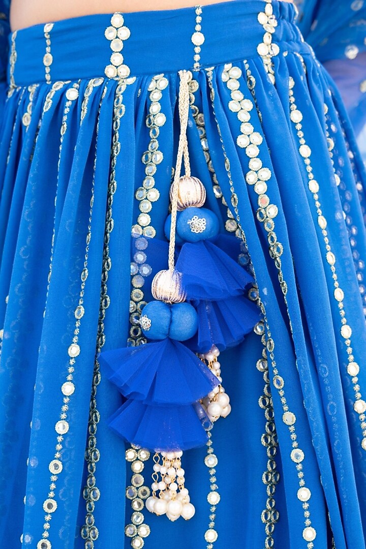 Blue Georgette Embroidered Lehenga Set For Girls by Fayon Kids at Pernia's Pop Up Shop