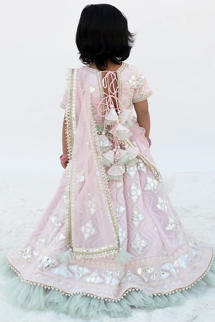 Pink Georgette Gota Embroidered Lehenga Set For Girls by Fayon Kids at Pernia's Pop Up Shop