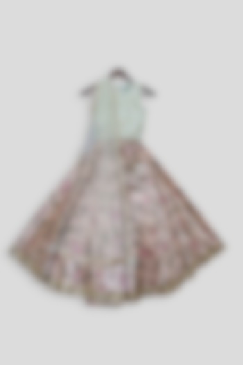 Pista Green Floral Lehenga Set For Girls by Fayon Kids