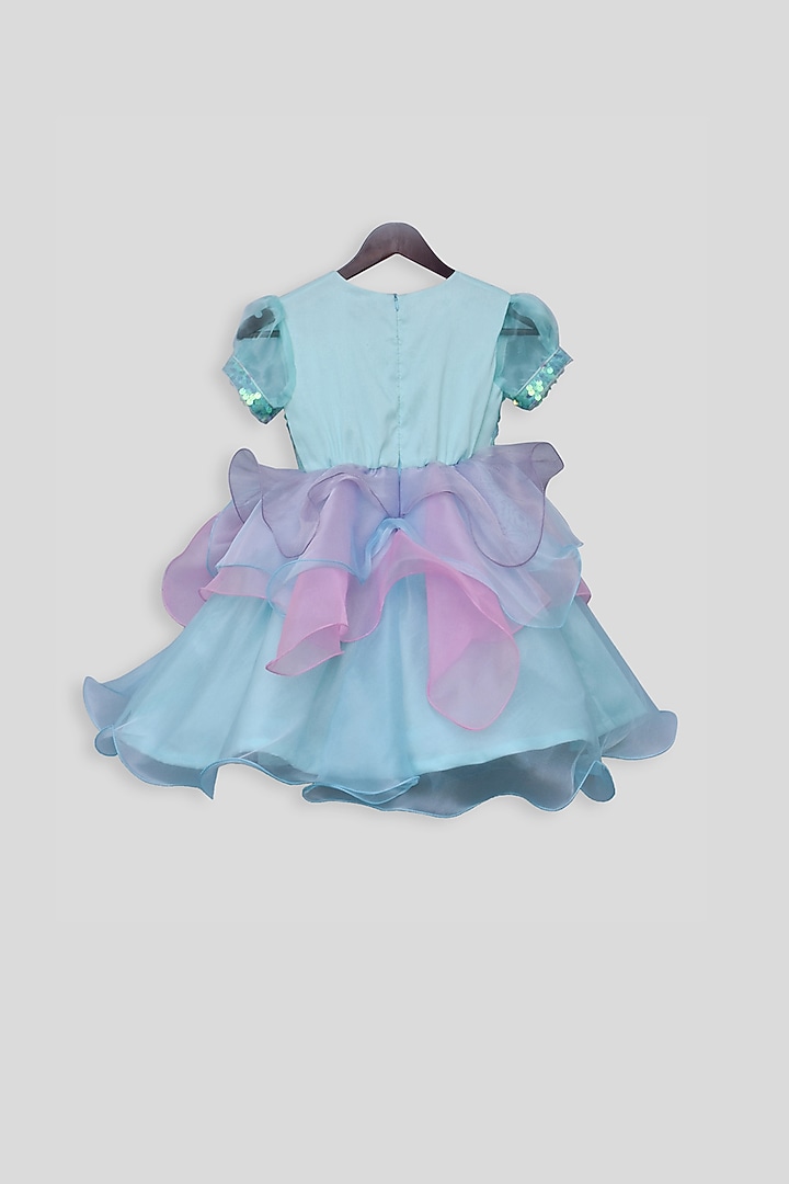 Blue Embellished Sequins Frock For Girls by Fayon Kids at Pernia's Pop Up Shop