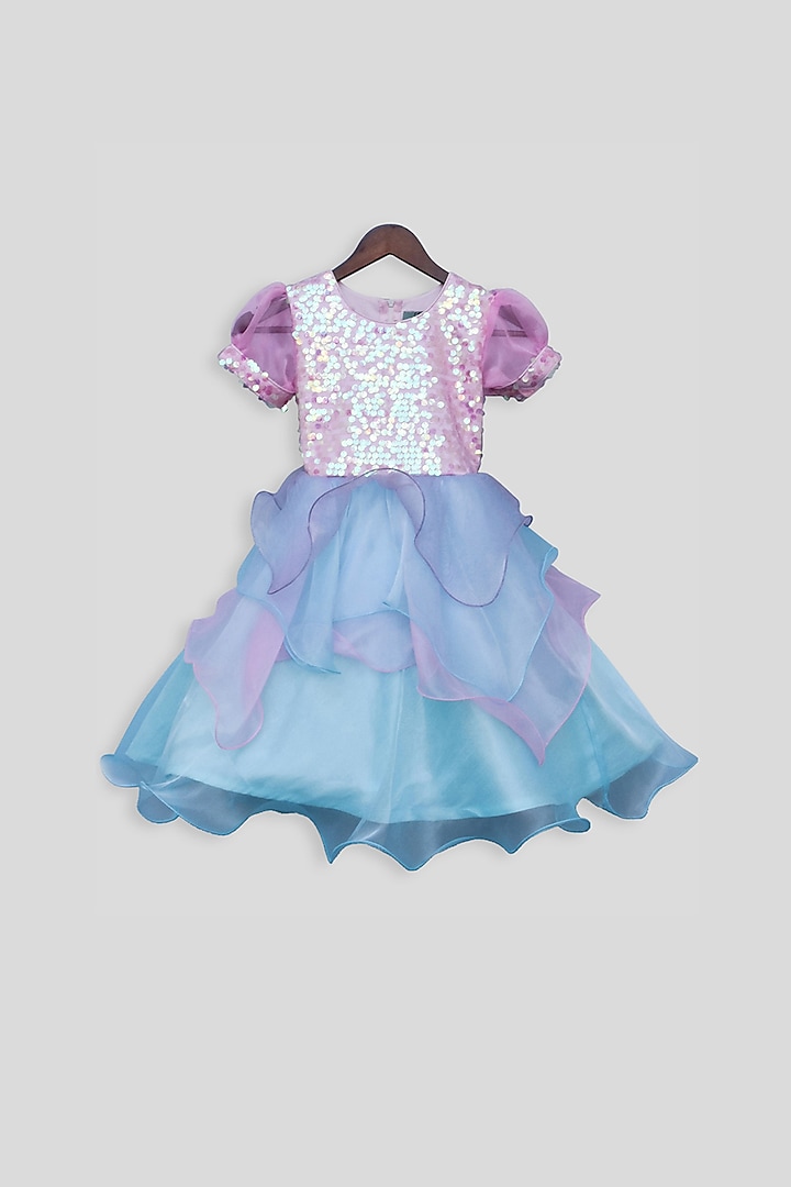 Pink Embellished Sequins Frock For Girls by Fayon Kids