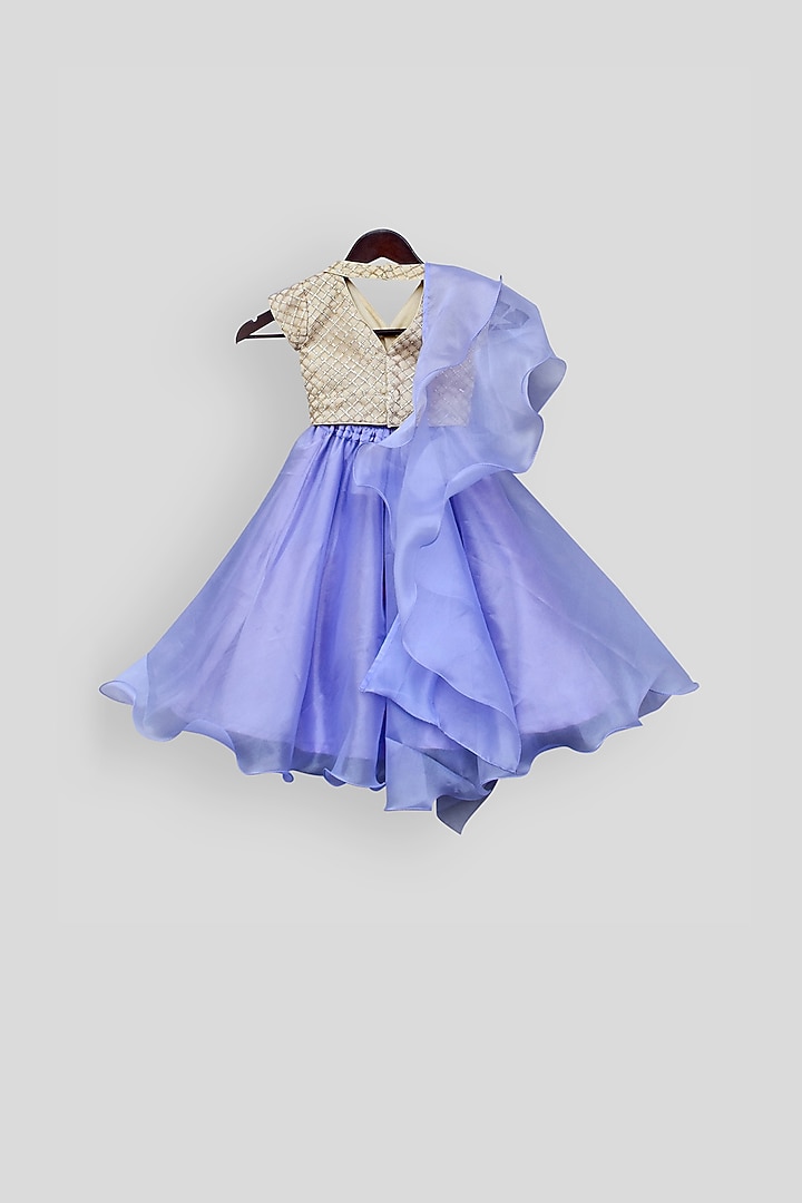 Beige & Purple Embroidered Lehenga Set For Girls by Fayon Kids at Pernia's Pop Up Shop
