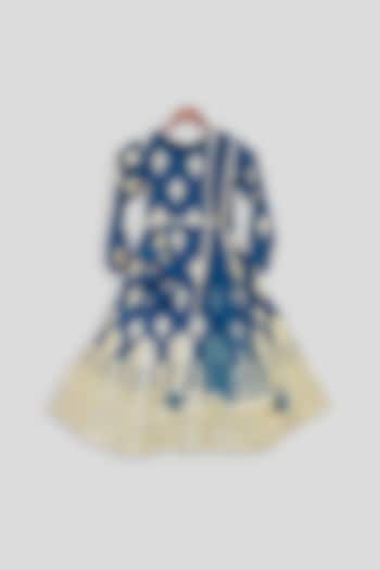 Teal Blue Embroidered Anarkali With Attached Dupatta For Girls by Fayon Kids at Pernia's Pop Up Shop