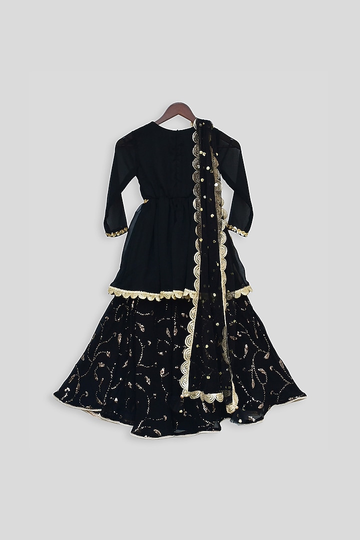 Black Georgette Lace Work Sharara Set For Girls by Fayon Kids at Pernia's Pop Up Shop