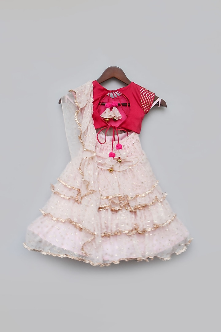 Baby Pink Georgette & Chiffon Embroidered Pre-Stitched Saree Set For Girls by Fayon Kids at Pernia's Pop Up Shop
