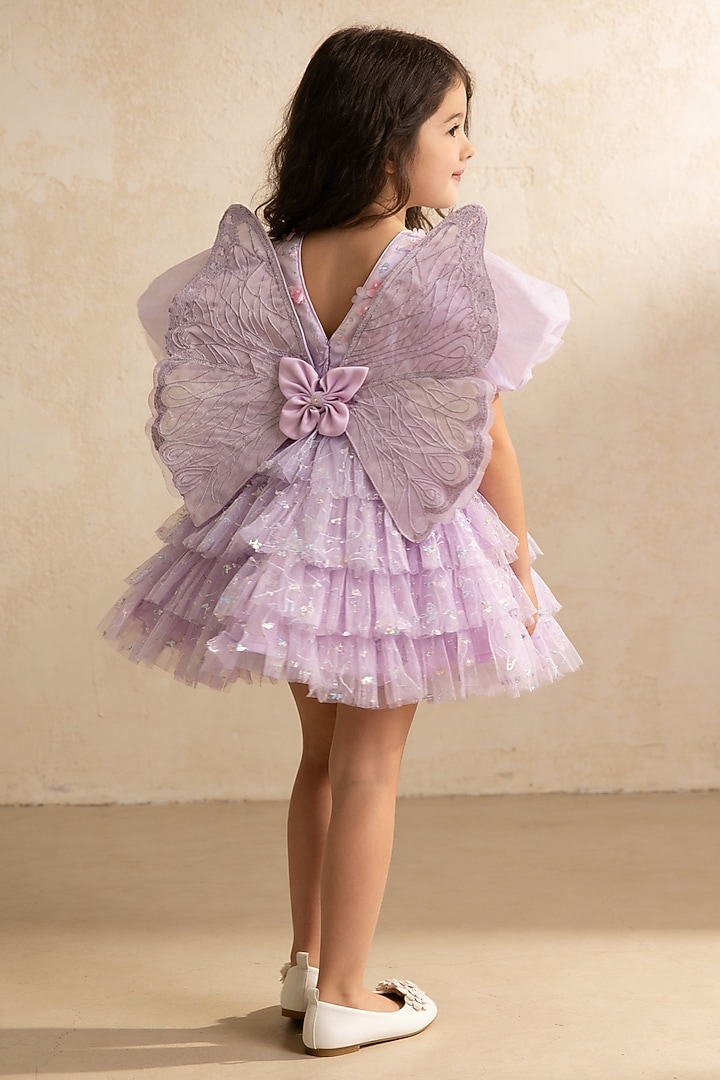 Lilac Net Butterfly Embroidered Frock For Girls by Fayon Kids at Pernia's Pop Up Shop