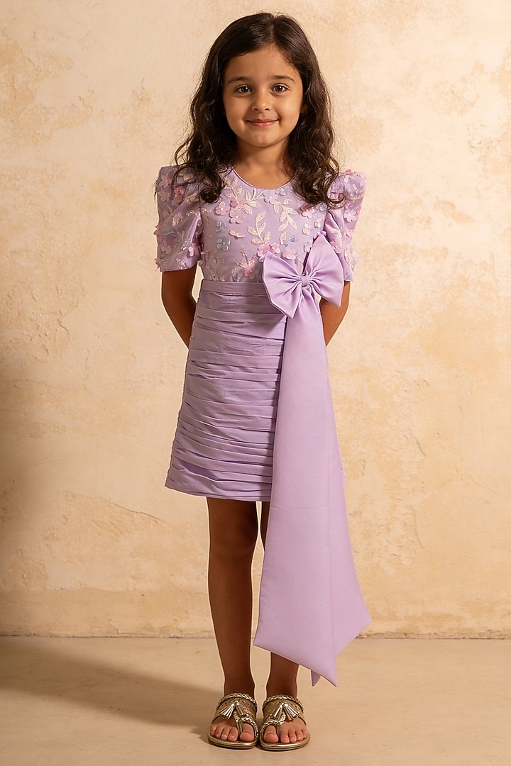 Lilac Net & Taffeta Sequins Dress For Girls by Fayon Kids at Pernia's Pop Up Shop