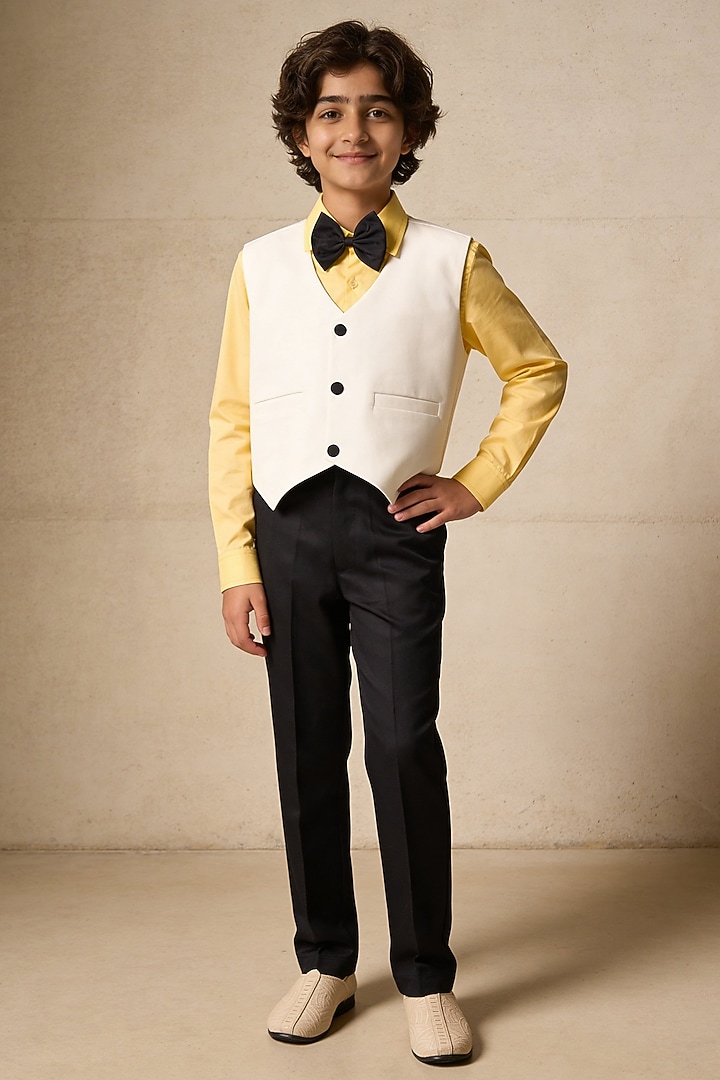 White Suiting Waistcoat Set For Boys by Fayon Kids at Pernia's Pop Up Shop