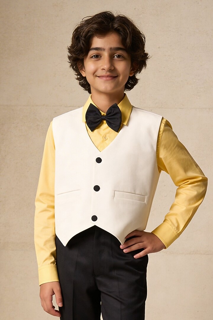 White Suiting Waistcoat Set For Boys by Fayon Kids at Pernia's Pop Up Shop