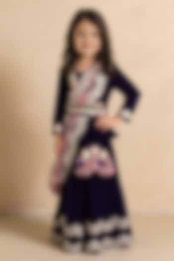 Purple Velvet Lehenga Set For Girls by Fayon Kids at Pernia's Pop Up Shop