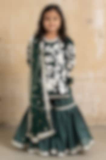 Green Glace Cotton Sharara Set For Girls by Fayon Kids at Pernia's Pop Up Shop