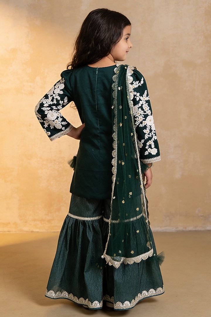 Green Glace Cotton Sharara Set For Girls by Fayon Kids at Pernia's Pop Up Shop