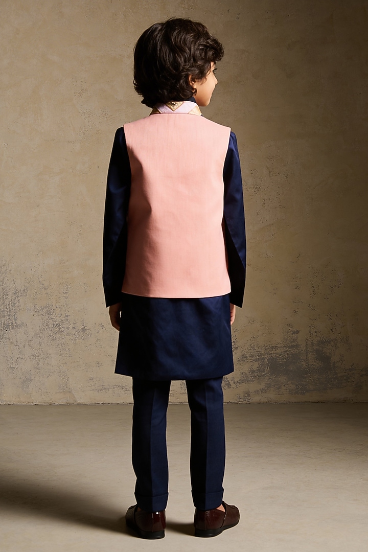 Multi-Colored Glace Cotton Thread Embroidered Nehru Jacket Set For Boys by Fayon Kids at Pernia's Pop Up Shop