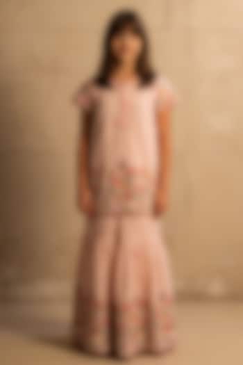 Peach Cotton Embroidered Sharara Set For Girls by Fayon Kids at Pernia's Pop Up Shop