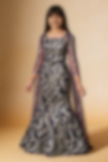 Purple Net Cutdana Embroidered Lehenga Set For Girls by Fayon Kids at Pernia's Pop Up Shop