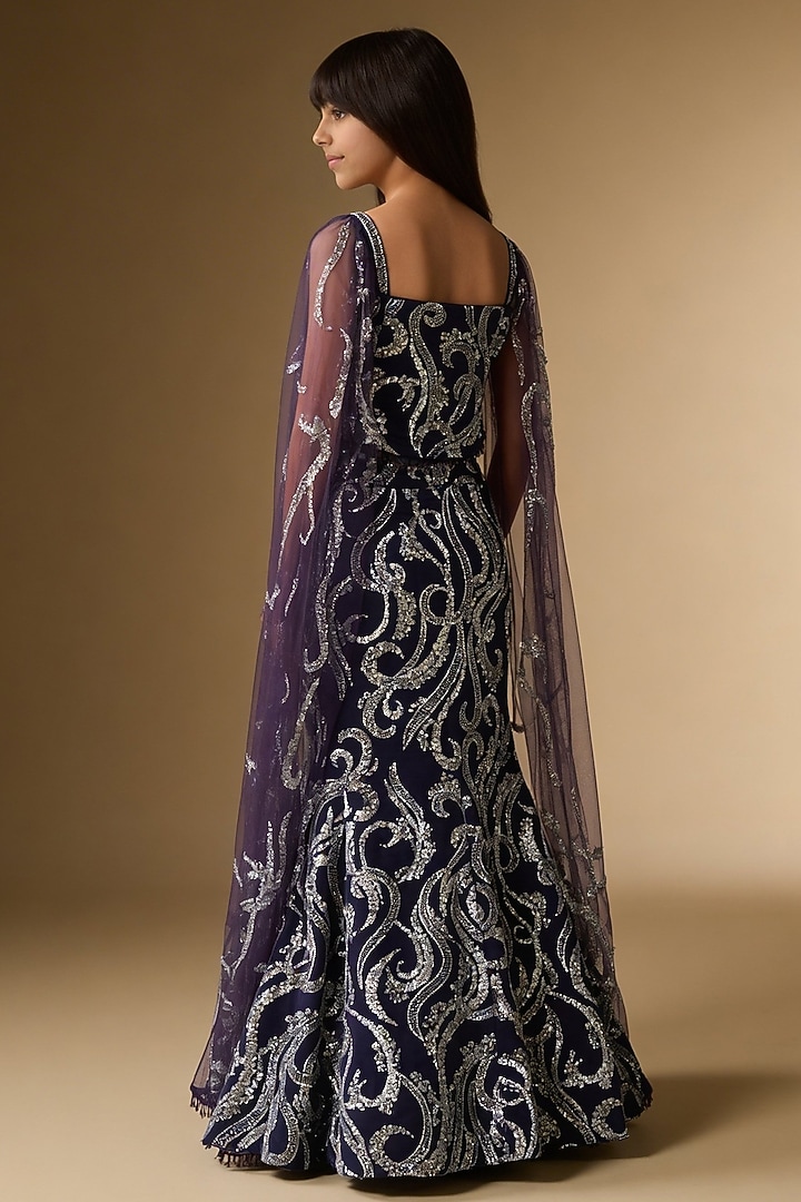 Purple Net Cutdana Embroidered Lehenga Set For Girls by Fayon Kids at Pernia's Pop Up Shop