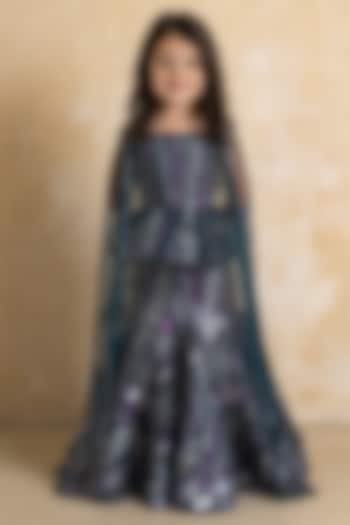 Green Net Cutdana Embroidered Lehenga Set For Girls by Fayon Kids at Pernia's Pop Up Shop