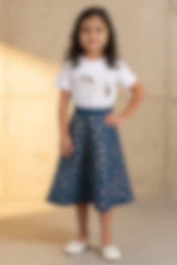 Blue Denim Embroidered Skirt Set For Girls by Fayon Kids at Pernia's Pop Up Shop