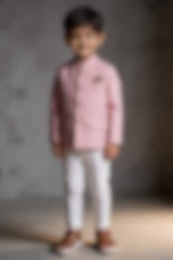 Pink Suiting Bandhgala Set For Boys by Fayon Kids at Pernia's Pop Up Shop