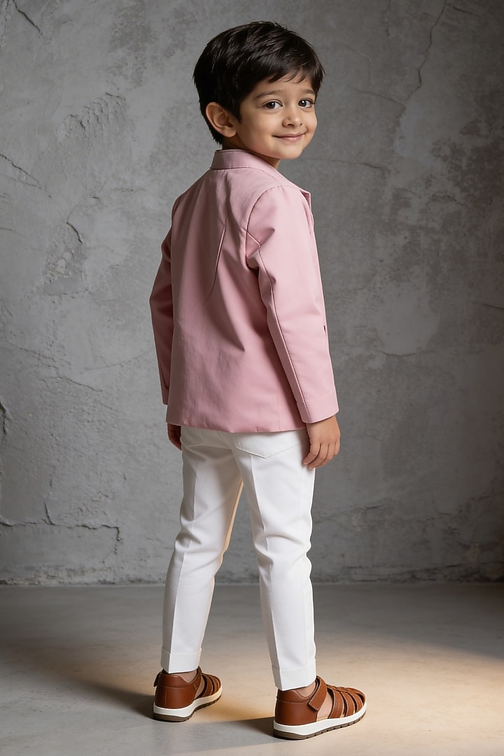 Pink Suiting Bandhgala Set For Boys by Fayon Kids at Pernia's Pop Up Shop