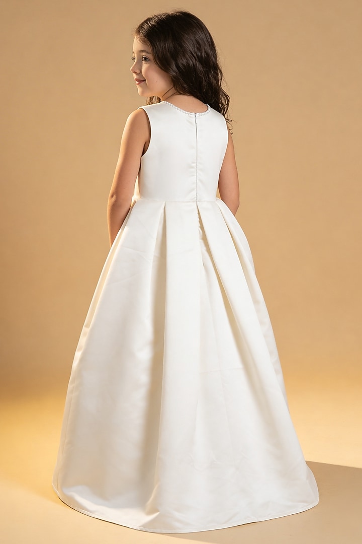Off-White Satin & Net Gown For Girls by Fayon Kids at Pernia's Pop Up Shop