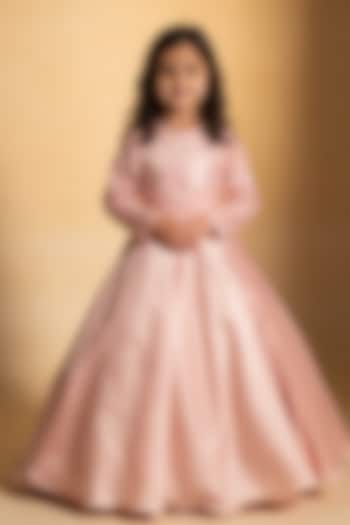 Pink Satin & Net Sequin Embroidered Gown For Girls by Fayon Kids at Pernia's Pop Up Shop
