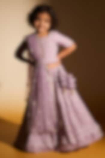 Lilac Net Sequin Embroidered Lehenga Set For Girls by Fayon Kids at Pernia's Pop Up Shop