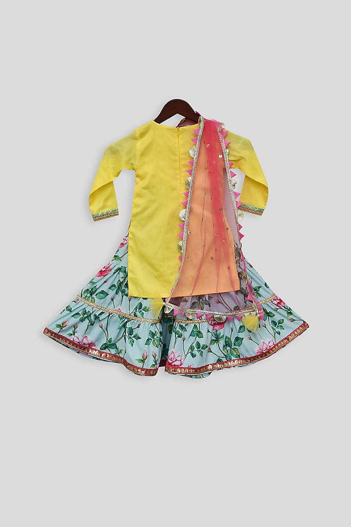 Bright Yellow Embellished Sharara Set For Girls by Fayon Kids at Pernia's Pop Up Shop